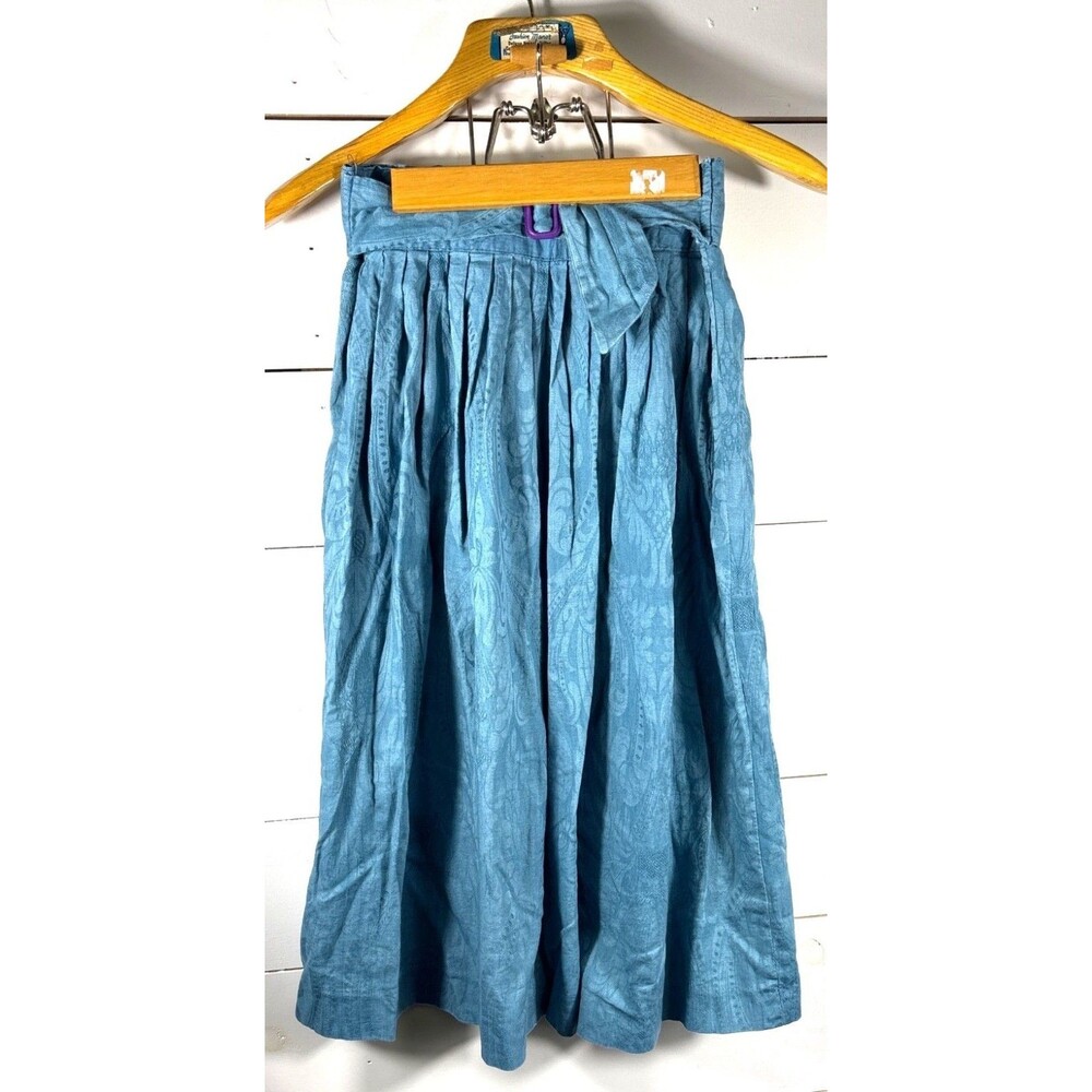 Urban Renewal Blue Jacquard Midi Skirt With Pleats & Side Zipper Closure